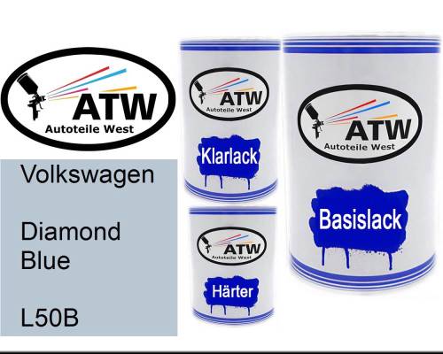 Volkswagen, Diamond Blue, L50B: 500ml Lackdose + 500ml Klarlack + 250ml Härter - Set, von ATW Autoteile West.